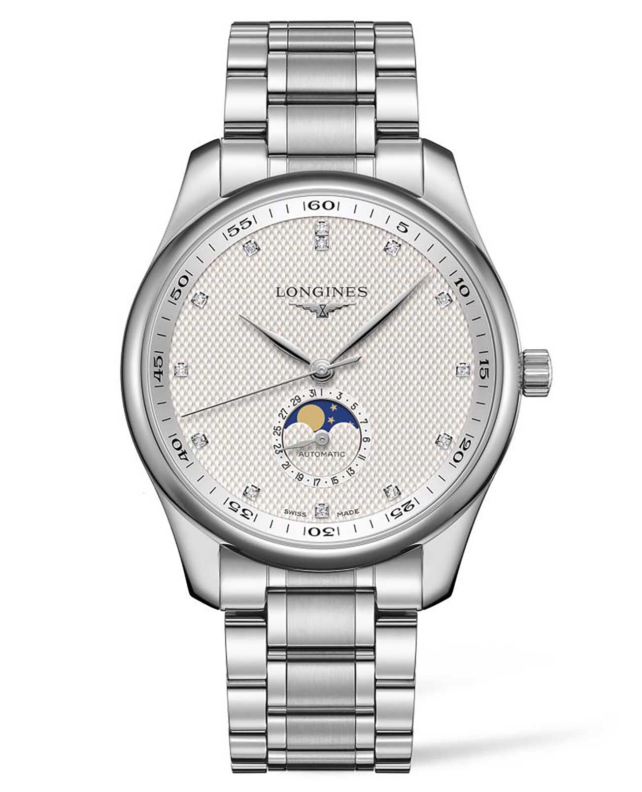 Longines Longines Master Collection L2.919.4.77.6  L29194776 механические мужские часы серебристый циферблат, браслет нержавеющая сталь — вид спереди